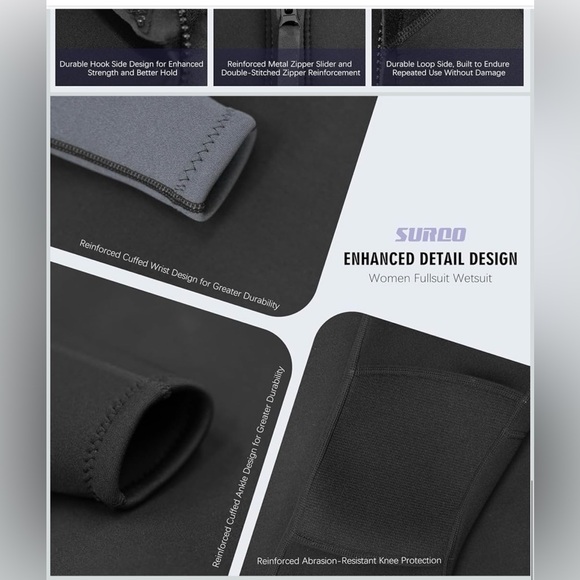 NWT SURQO Gray Wetsuit Women 3/2mm Neoprene Full Body Thermal Women’s, 12 - Picture 9 of 11